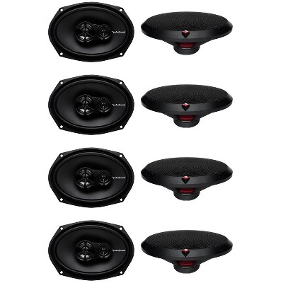  Rockford Fosgate R169X3 Prime 6” x 9” 3 Way Full-Range Coaxial Car Speaker with Grilles and Mounting Hardware, Pair (4 Pack) 