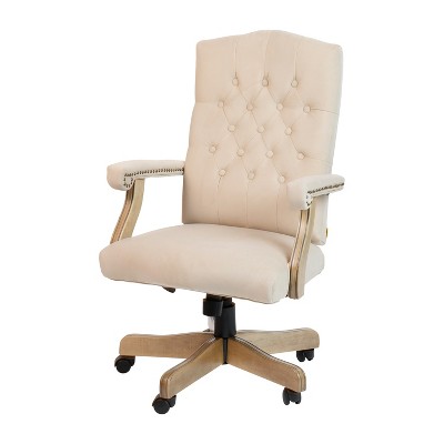 Glitzhome Midcentury Cream Traditional Ergonomic Adjustable Height Swivel Faux Leather Executive Chair in Off-White | GH1004202903