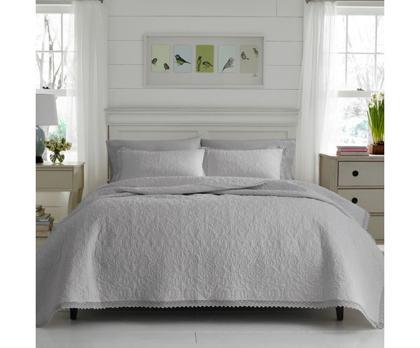 Twin Gray Heirloom Crochet Quilt Set - Laura Ashley
