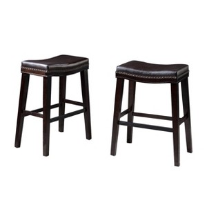 Set of 2 30" Anston Saddle Barstool Brown - Christopher Knight Home: Rubberwood Frame, Upholstered Seat - 1 of 4