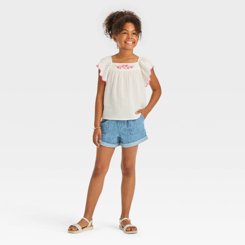 Girls&#39; Ruffle Sleeve Woven Embroidered Top - Cat &#38; Jack&#8482;, 4 of 5