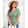 Coolmee Women's Plus Size Shirts V Neck Front Drawstring Casual Tunic Tops Short Sleeve Tightened Waist Floral Print Swing Blouse 5XL Green - 3 of 4