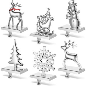 6 Christmas Stocking Holders for Mantle Snowman Santa Reindeer Christmas Hooks Hangers - 1 of 4