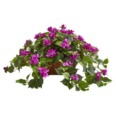 30" x 28" Artificial Bougainvillea Plant in Basket Pink - Nearly Natural