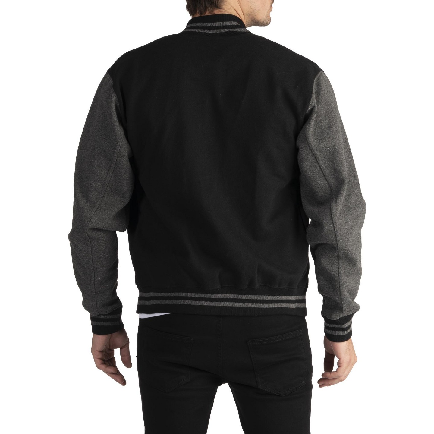 Мужские куртки Pro Club Varsity Heavyweight Fleece Baseball Jacket - Black/Charcoal - Small — фото 2