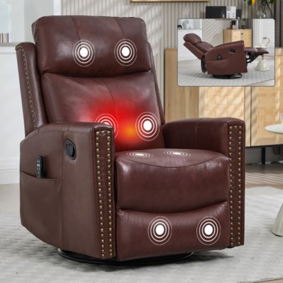 Luxury Leather Recliner Massage Chair with Heating, 360° Swivel Lounge Chair with Manual Button for Living Room or Bedroom–The Pop Home