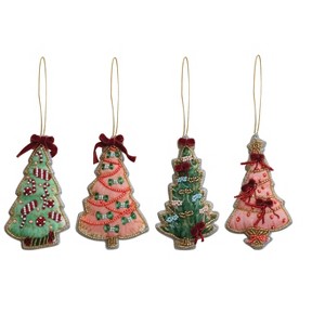 Storied Home 4-Piece Handmade Beaded Fabric Christmas Tree Ornament with Velvet Bow, Multicolor - 1 of 1