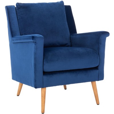 Contemporary Navy Velvet Armchair with Solid Oak Legs
