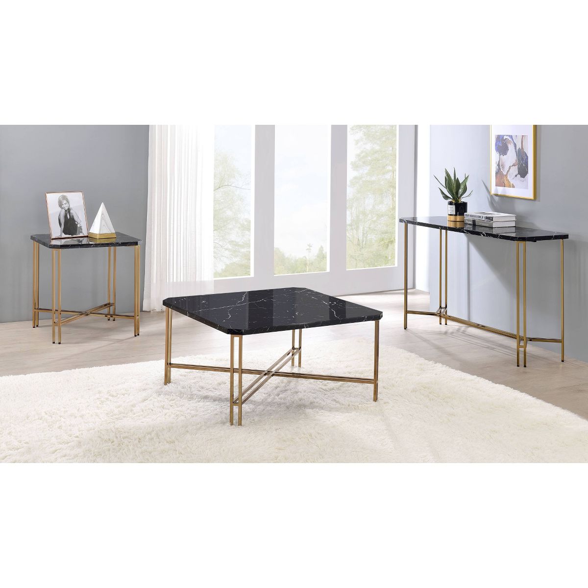 group of console tables with similar design in living room