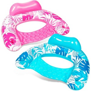 Jasonwell 2-Pack Inflatable Pool Floats for Adults, Chair with Cup Holders, Hammock Noodle Mat for Relaxing Summer Water Fun, Blue & Pink - 1 of 4