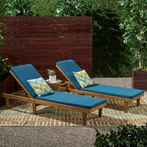 Christopher Knight Home Jessie Outdoor Chaise Lounge with Adjustable Acacia Wood Frame and Water-Resistant Cushions (Set of 2) - 1 of 4