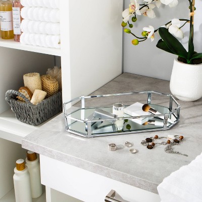 Octangular Chrome and Glass Vanity Bathroom Tray