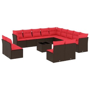 vidaXL 14 Piece Patio Sofa Set with Cushions Brown Poly Rattan - 1 of 4