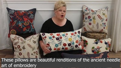 20" Square Embroidered Cotton Medallion Throw Pillow