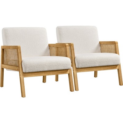 Yaheetech Set of 2 Upholstered Accent Chairs with Rattan Sides for Living Rooms, Bedrooms