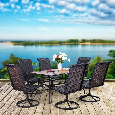 7pc Patio Dining Set with 360 Swivel Chairs & Rectangle Steel & Plastic Tabletop - Captiva Designs