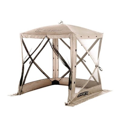 CLAM Quick-Set 6 x 6 Foot Traveler Portable Pop Up Outdoor Camping Gazebo 4 Sided Canopy Shelter with Ground Stakes and Carrying Bag, Tan
