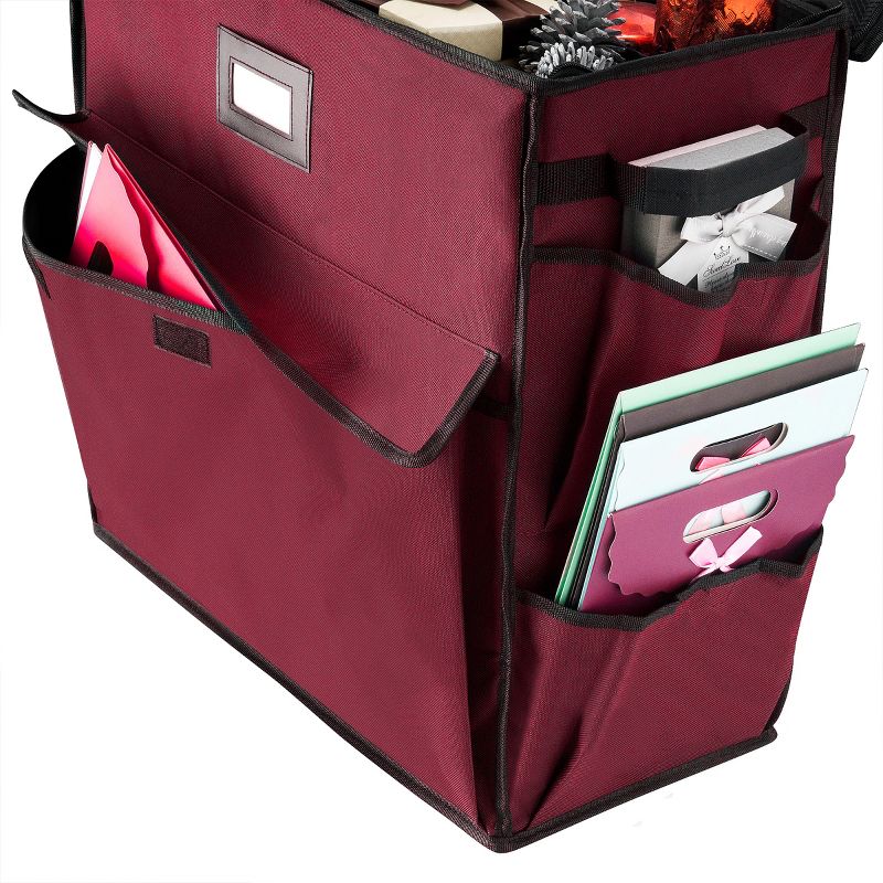 Gift Bag Organizer-20" Storage Tote with 4 Pockets for Wrap, Tissue Paper, Ribbon, Boxes & Cards-Christmas, Birthday by Hastings Home (Red), 3 of 9