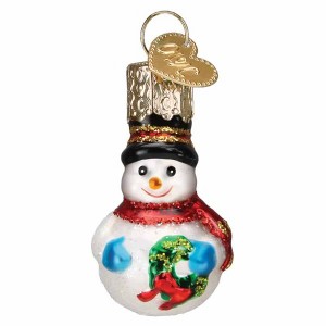 Old World Christmas 2.0 Inch Mini Snowman Ornament Wreath Blue Mittens Tree Ornaments - 1 of 3