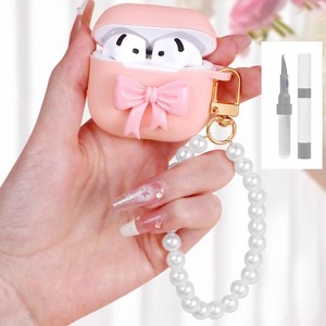 HTUTWOO Girlish Stylish Cover Shell Girls Cute Kawaii - With Keychain  For Airpod Case 4th Generation 2024, Bow - 1 of 4