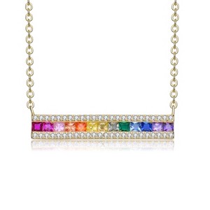 Guili Sterling Silver Bar Pendant Necklace with Shimmering Rainbow Cubic Zirconia, a Stylish & Fashionable Jewelry Piece for Women & Teens - 1 of 3