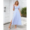 YesFashion Women's Summer Boho Plaid Square Neck Short Puff Sleeve Dress Elastic Smocked Summer Beach Ruffle Midi Dress - 2 of 4