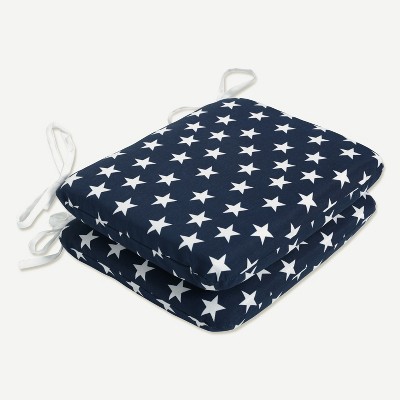 2pc Outdoor/Indoor Rounded Chair Pad Set Macey Americana Blue - Pillow Perfect: Weather-Resistant with Ties