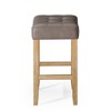 A La Carte Harper Kitchen Stool in Wood Finish with Distressed Brown Vegan Leather, Set of 2 - 3 of 4