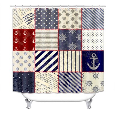 Nautical Elements Pattern Shower Curtains for Bathroom Waterproof Fabric Bath Curtain Durable Soft Stylish Bathroom Decor 72x72 Inch