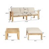 Outdoor 3 PCS Sectional Sofa Set, Sofa with Ottoman and Table for Garden, Acacia Wood Frame Sofa with Polyester Cushion-Coolbibila - 4 of 4