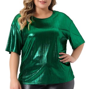 Agnes Orinda Women's Plus Size Christmas Metallic Holographic Concert Carnival Party Blouses - 1 of 4