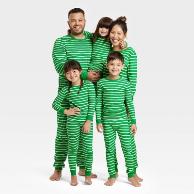 Green Striped 100% Cotton Matching Family Pajamas Collection