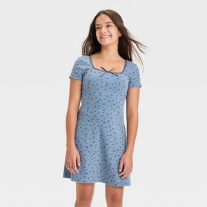 Girls' Short Sleeve Square Neck Ribbed Dress - art class™ - 1 of 3