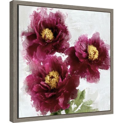 Burgundy Bloom Floral Canvas Print with Grey Frame, 16 x 16 inches