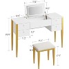 47“ Makeup Vanity Desk with Flip Top Mirror and Lights, 3 Lighting Mode, 3 in 1 Vanity Table with 5 Drawers, Makeup Vanity Set with Chair - 2 of 4