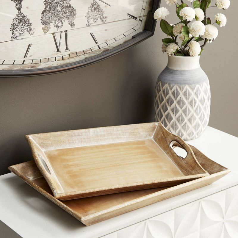 Set of 2 Traditional Whitewashed Natural Mango Wood Serving Trays Brown - Olivia &#38; May, 3 of 6