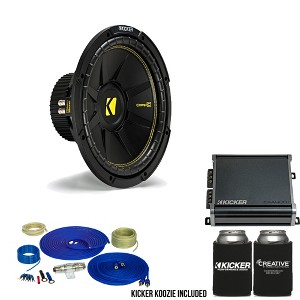 Kicker 12 Inch Bass Bundle - A 44CWCD124 Subwoofer with CXA4001 and amp wire kit - 1 of 4