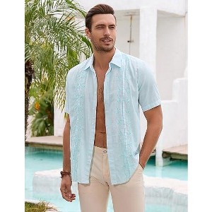 Men's Cotton Linen Shirts Short Sleeve Beach Button Down Shirts for Men - 1 of 4