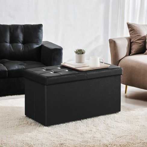 Songmics 30 Folding Storage Ottoman Bench Faux Leather Ottoman Footrest Black Target