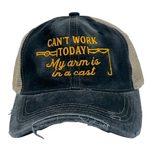 Can't Work Today My Arm Is In A Cast Hat Funny Fishing Rod Joke Cap - Crazy Dog - 1 of 4