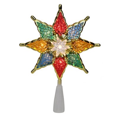 Northlight 8" Pre-Lit Red and Green Crystal 8-Point Star Christmas Tree Topper - Clear Lights