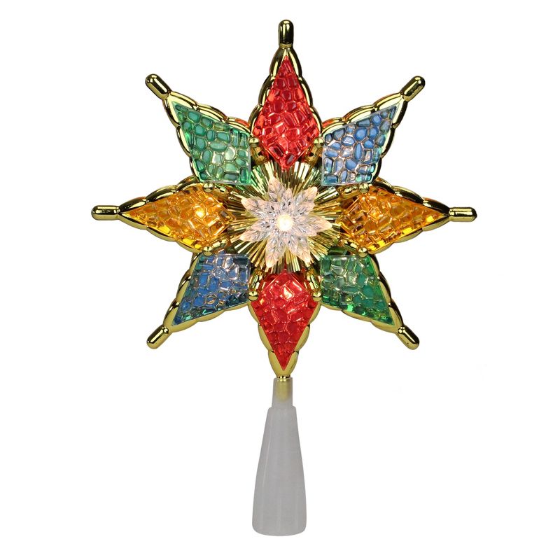 Northlight 8" Pre-Lit Red and Green Crystal 8-Point Star Christmas Tree Topper - Clear Lights, 1 of 4