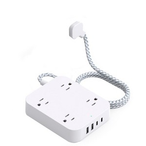 Itopfox Flat Plug Extension Cord, 5ft Power Strip with 4 USB Ports (2 USB C), 4 Outlets Extender, Wall Mount, Desk Charging Station for Office School - 1 of 4