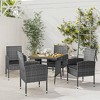 vidaXL Farmhouse 5-Piece Outdoor Dining Set in Gray Poly Rattan with Solid Acacia Wood Tabletop, Ergonomically Designed Chairs with Dark Gray Cushions - 2 of 4