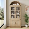 Arched Bookcase with Doors Tall Bookshelf Display Storage Shelves 71.4in Deep Wooden Cabinet Farmhouse Bookcases - 2 of 4