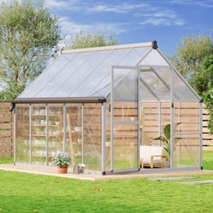 Polycarbonate Walk-in Greenhouse with Aluminum Frame, Lockable Door and Adjustable Roof Vent,Green Houses for Outside Garden Backyard 8*10FT - 1 of 4