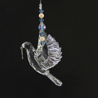 Clear Faceted Acrylic Dove Ornament with Silver Cross