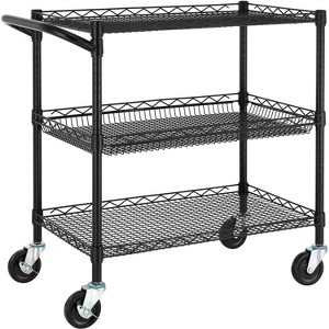 Finnhomy 3 Tier Heavy Duty Commercial Grade Utility Cart, Wire Rolling Cart with Handle Bar - 1 of 3