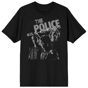 The Police Japanese Characters Crew Neck Short Sleeve Men's Black T-shirt - 1 of 3