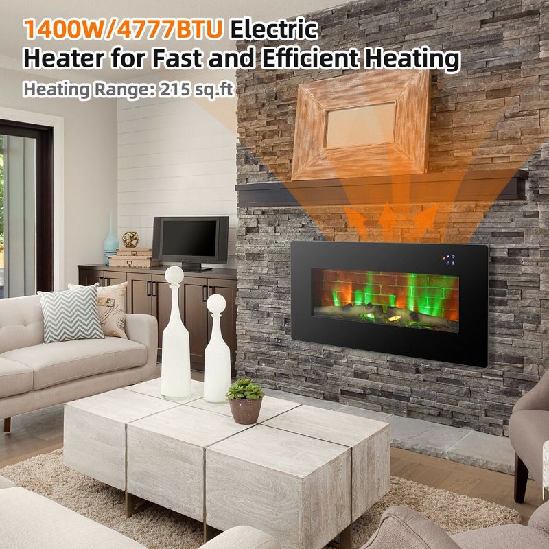 Costway 36'' Electric Fireplace Wall Mounted & Freestanding Heater Remote Control 1500W, 2 of 11
